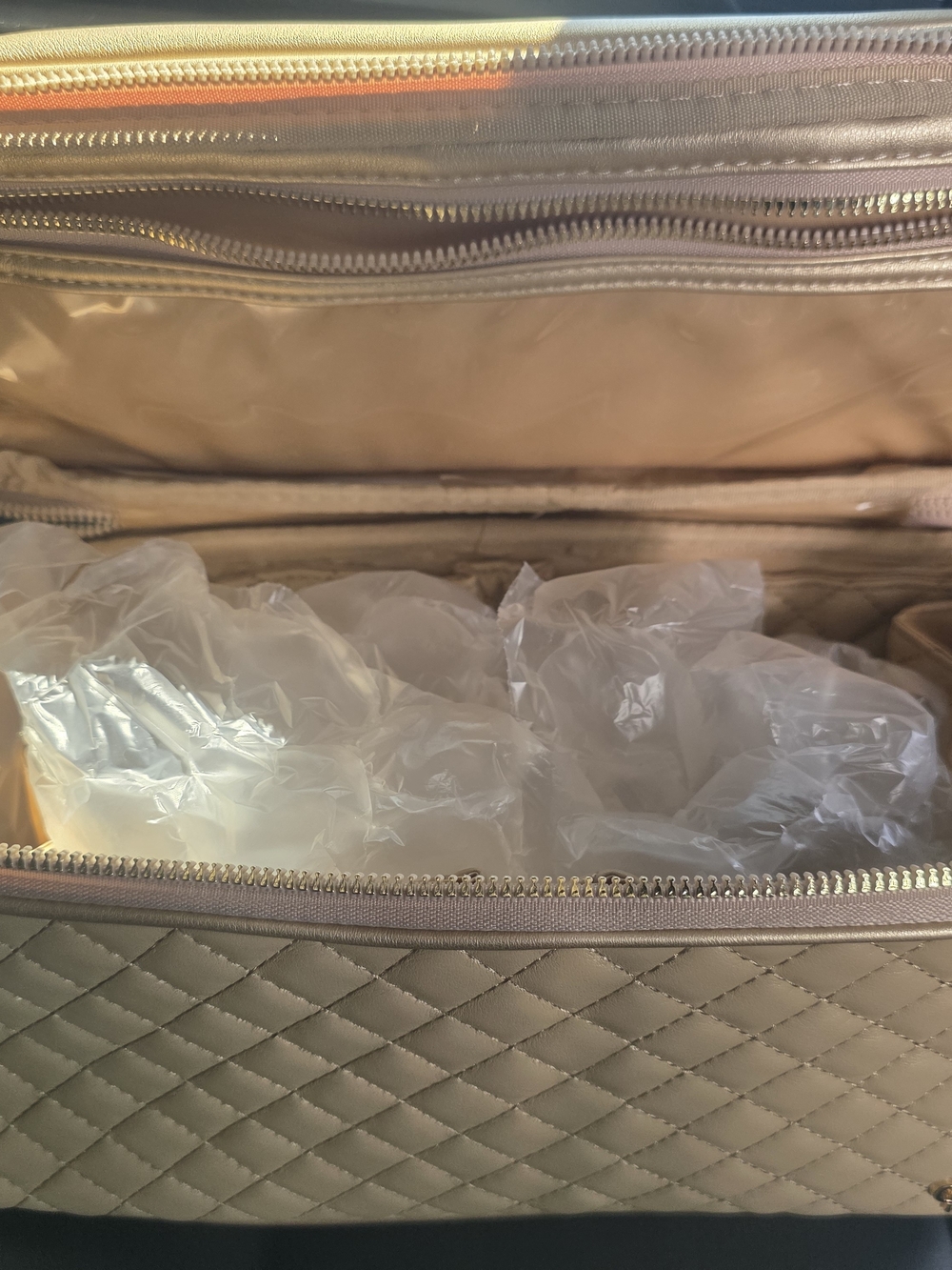 Quilted Metallic Gold Travel Cosmetic Bag - Picture 8 of 13
